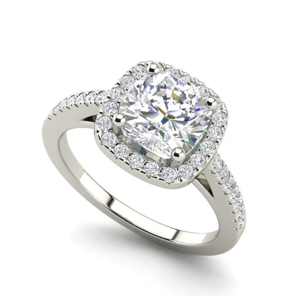 Halo 1.45 Carat SI1/F Cushion Cut Diamond Engagement Ring White Gold Treated - Picture 1 of 11